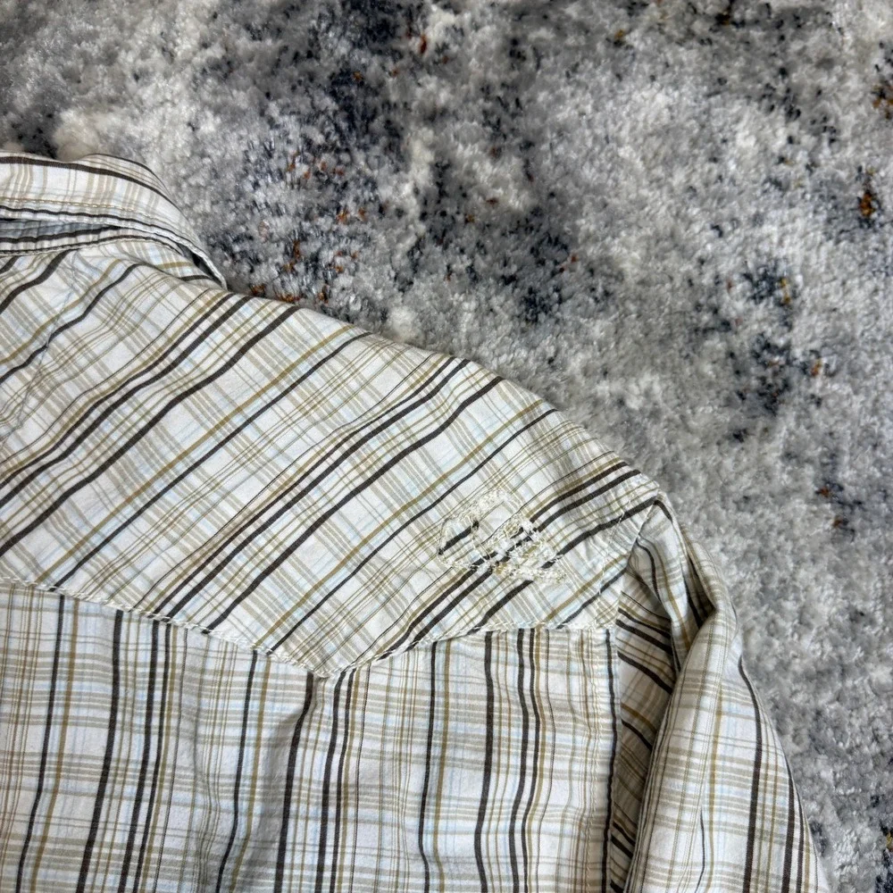 Quiksilver Mens‎ Plaid Western Long Sleeve Button Down Shirt Tan White Large